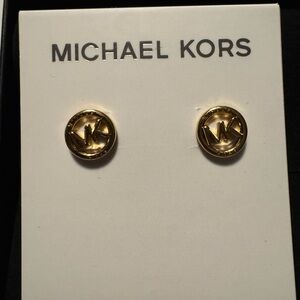 Michael Kors Gold Tone MK Logo Stud Earrings